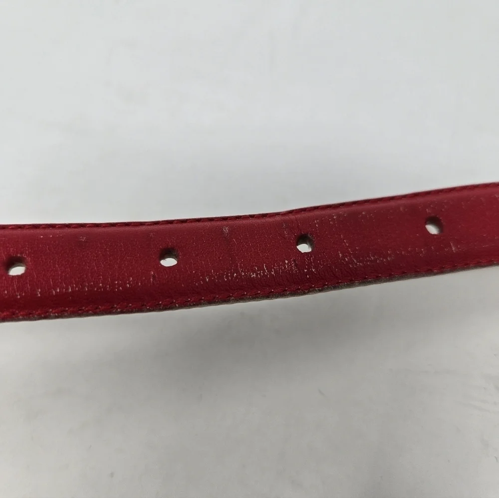 VINTAGE LIZ CLAIBORNE RED LEATHER BELT GOLD BUCKLE WOMEN LARGE CLASSIC OFFICE
